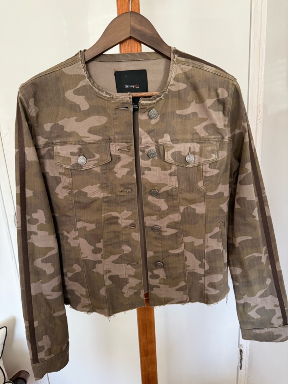 Skinnygirl Olive Camo Button-Front Jean Jacket